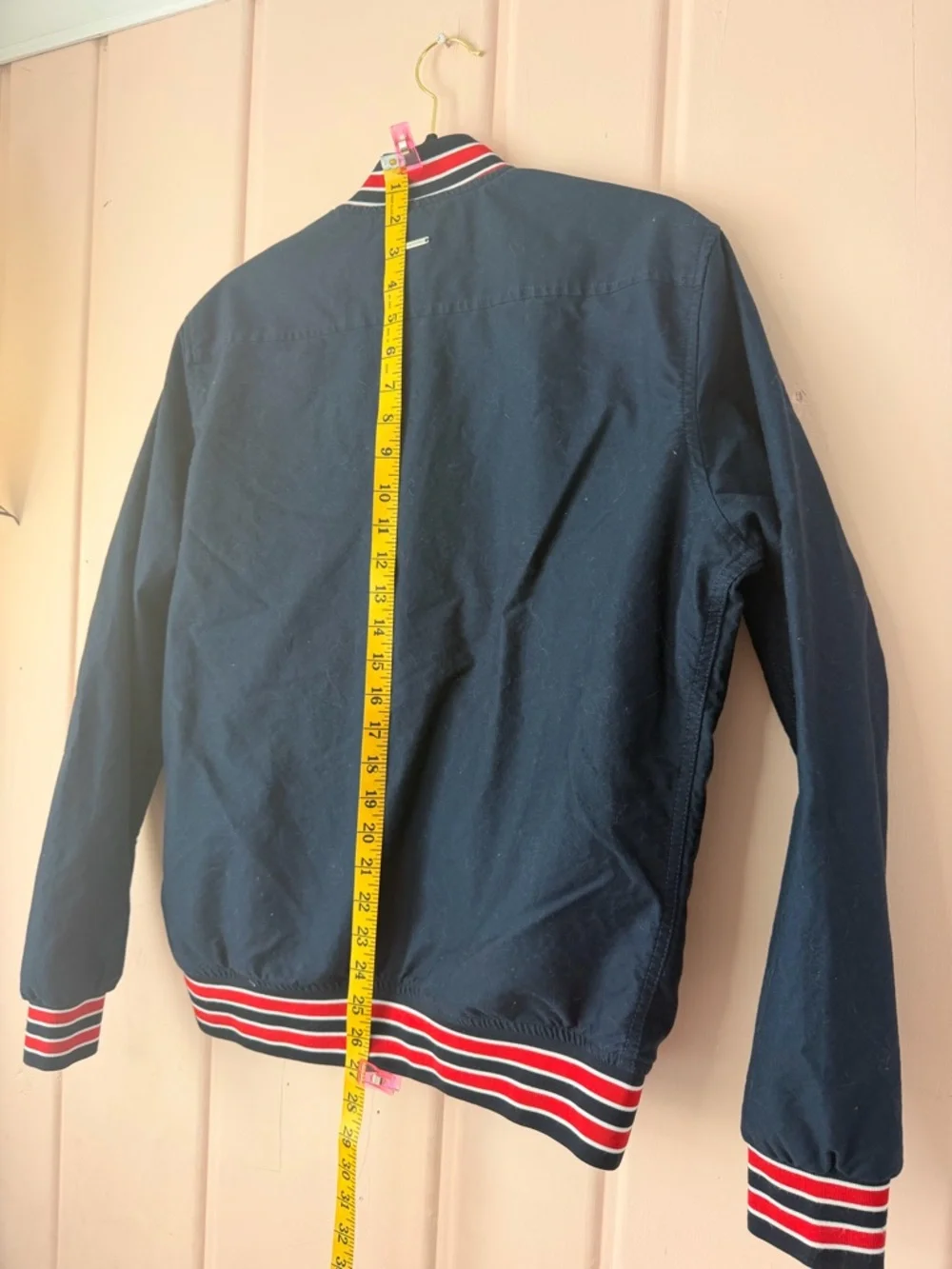 Denim & Flower Navy Bomber Jacket with Red Trim SzMedium